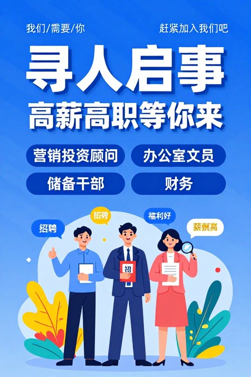 现代商务招聘宣传图:高薪职位等你来