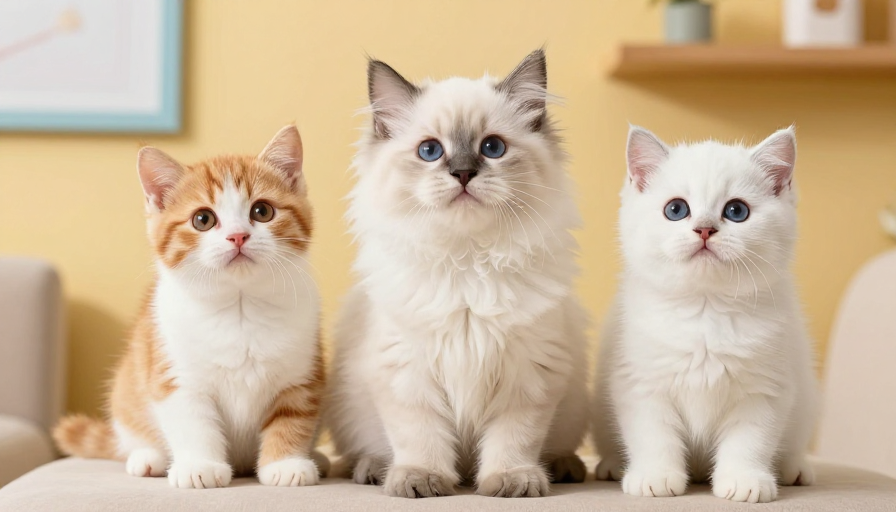 三只萌猫温馨合影:高清宠物广告级摄影