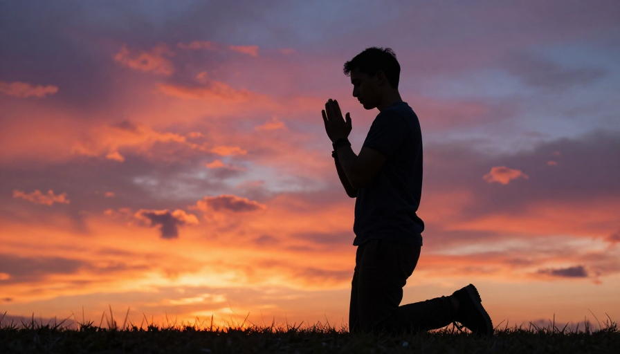 祈愿时刻：剪影中祈祷者的宁静夕阳