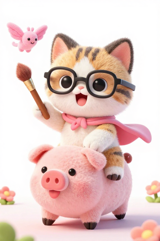 萌趣粉豹:魔法小猫与精灵的3D梦幻时刻