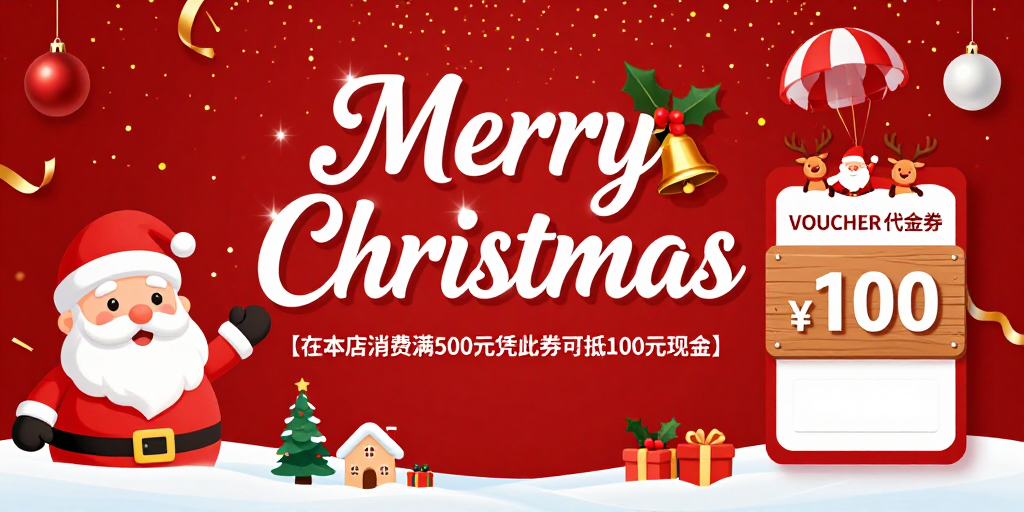 红色圣诞促销海报:喜庆氛围与优惠信息