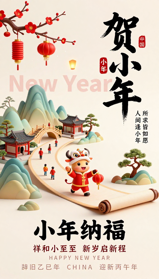 中国风3D新年贺图：小年纳福祥瑞意境
