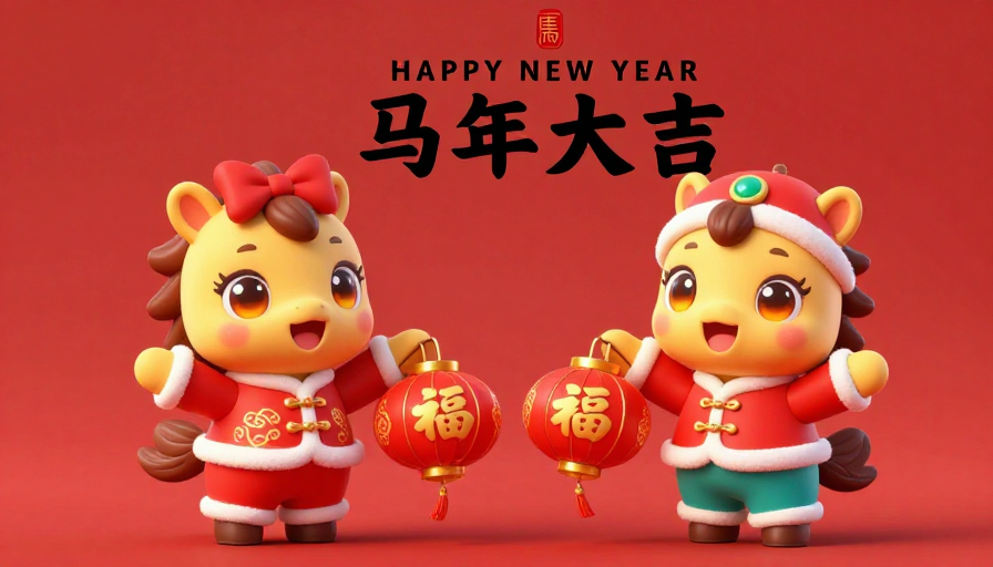 可爱卡通马迎新春 马年大吉贺图