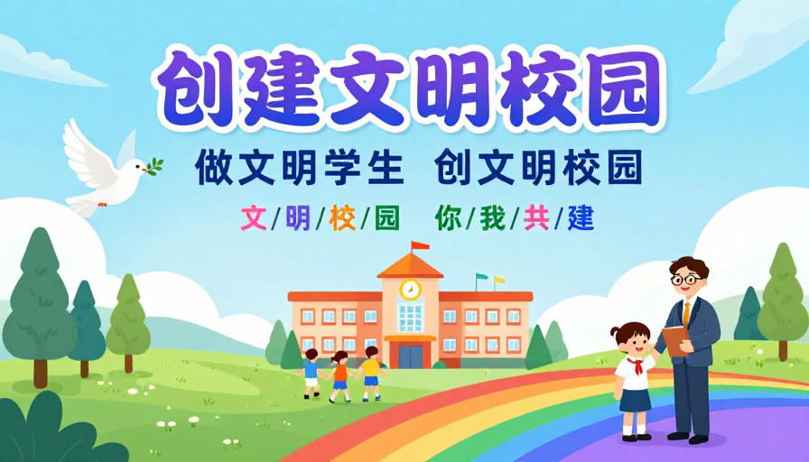 清新明快文明校园宣传插画