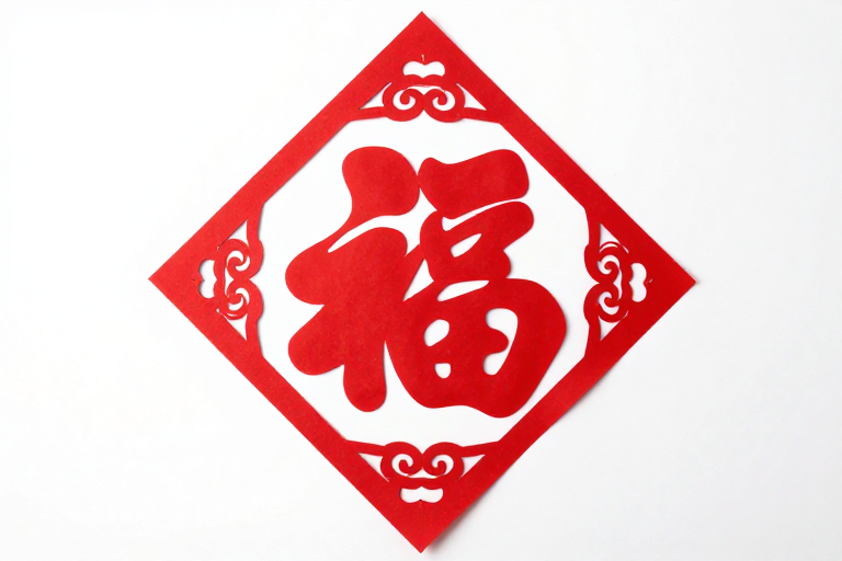 红色菱形剪纸'福'字特写