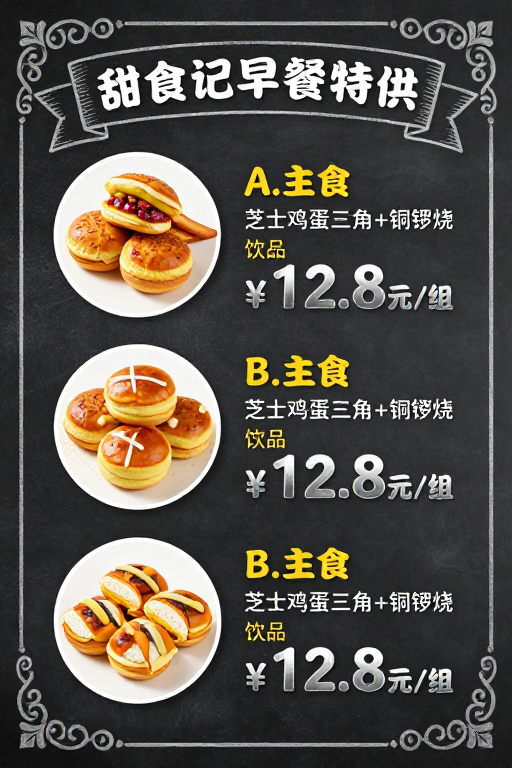 复古黑板风早餐菜单海报:甜点记特供套餐