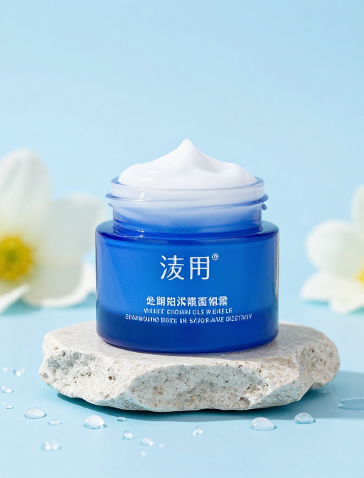 蓝色面霜水滴绽放,专业产品展示
