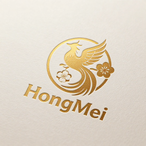 HongMei品牌标识融合凤凰梅花，极简高级设计感