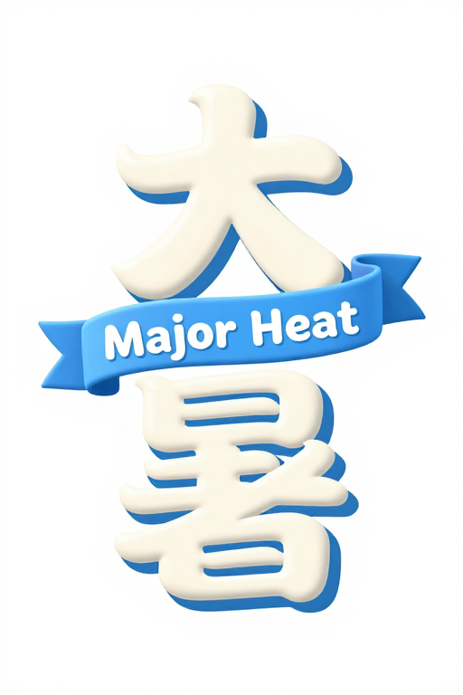 立体创意'大暑'字体设计，蓝色飘带夏日风情海报
