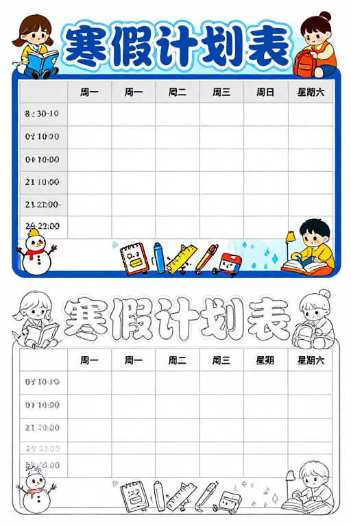 童趣寒假计划:卡通时间轴与学习安排表