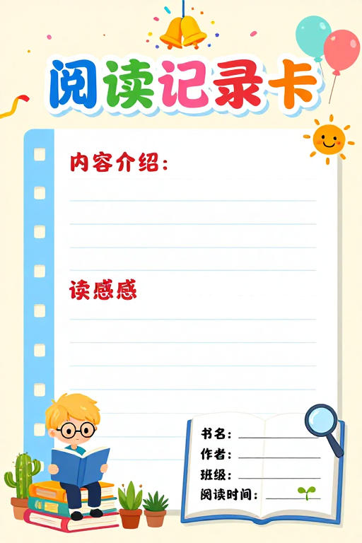 童真童趣：色彩斑斓的阅读记录卡设计