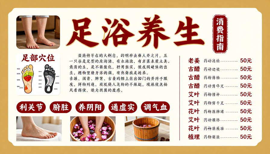 中式足浴养生海报：典雅暖金设计展示