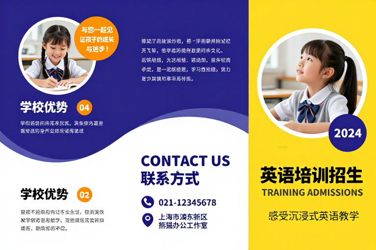 现代教育蓝紫撞色三折页招生宣传海报设计