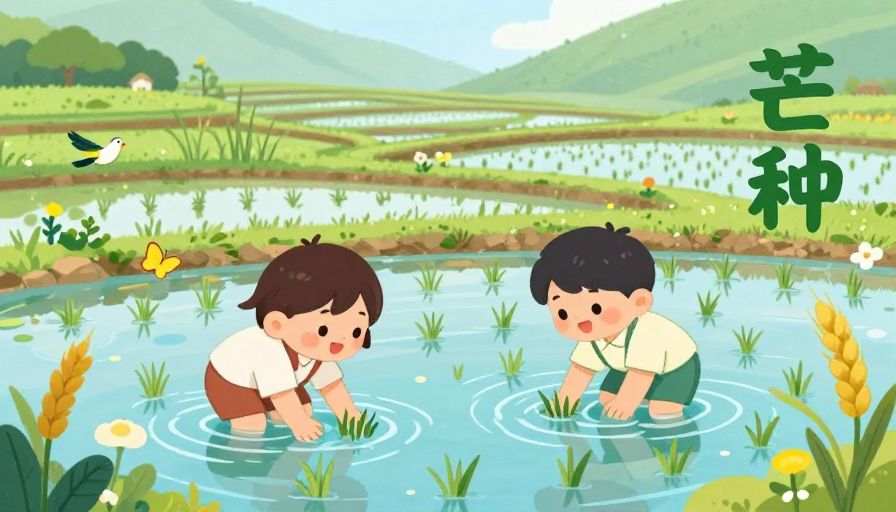 萌趣插秧:卡通童趣的芒种节气海报