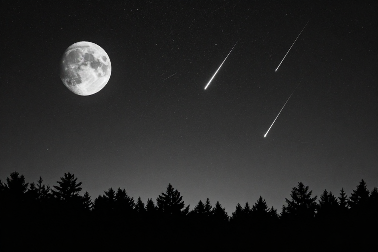 夜空流星与半明暗月：黑白高对比摄影艺术