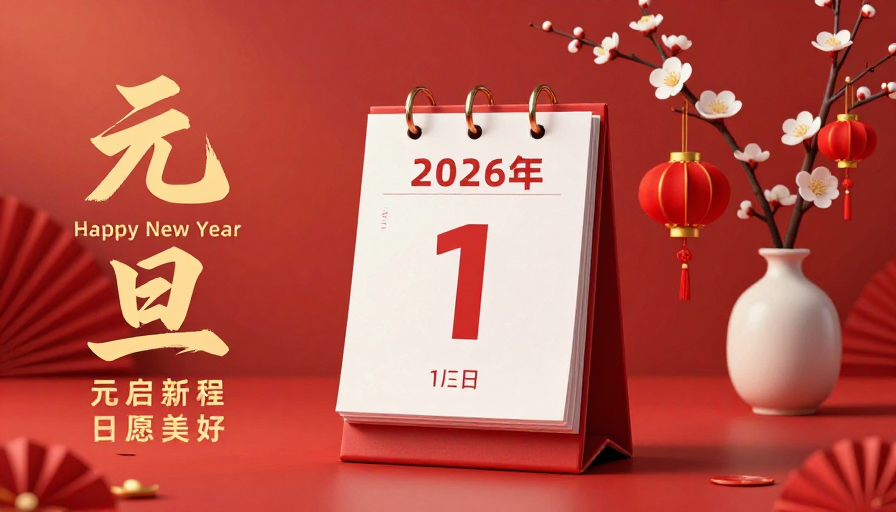 2026元旦中国风暖红庆典海报 元启新程