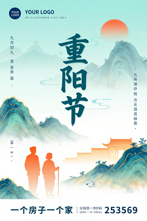 重阳佳节·青蓝山水间的温暖意境