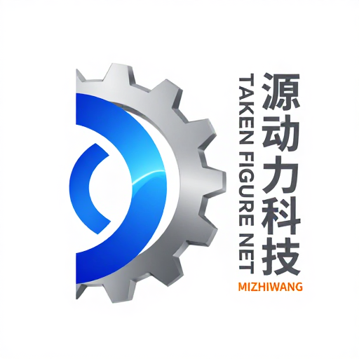 现代科技企业标识:金属齿轮与动态蓝带融合