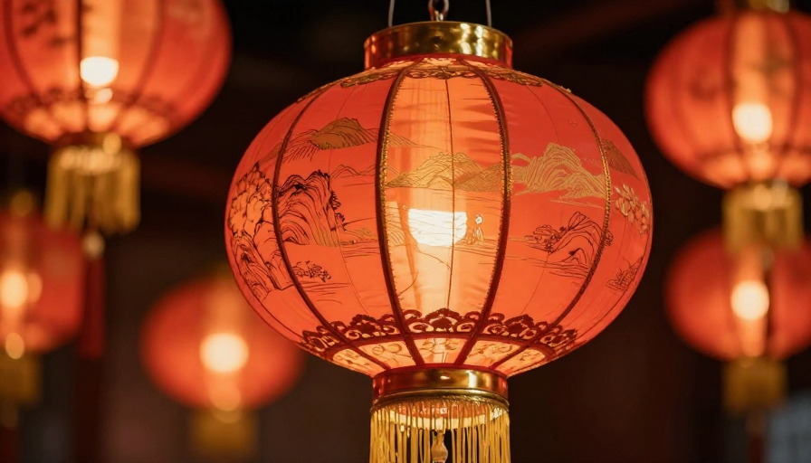 红韵流金:中式灯笼暖光特写