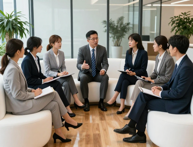 七人商务会议：现代办公专业协作场景