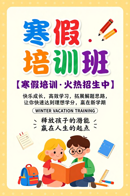 童趣寒假培训招生海报 活泼暖色调吸引亲子学习