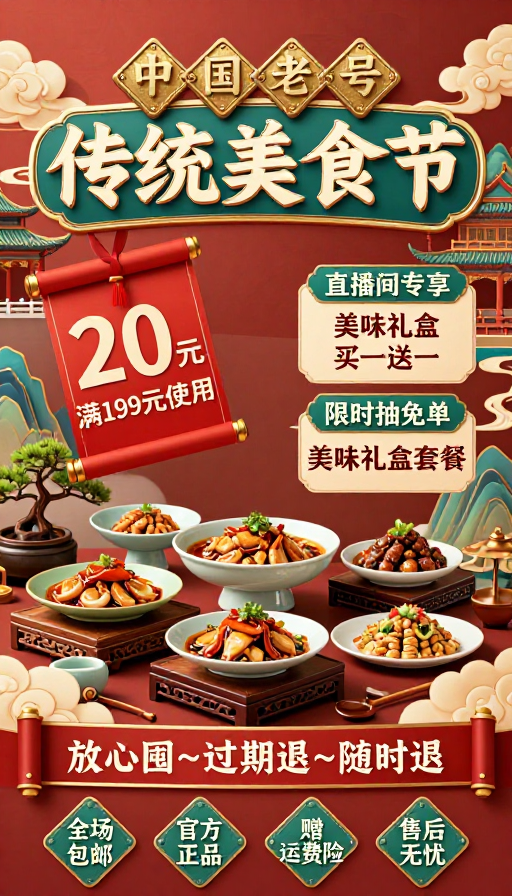 中式古典传统美食节促销海报设计