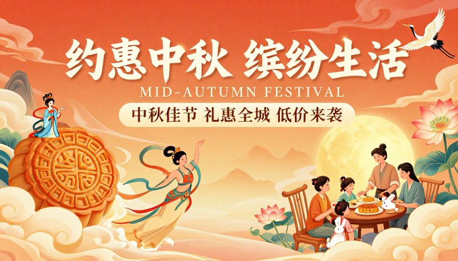 中国风中秋促销海报:约惠缤纷生活