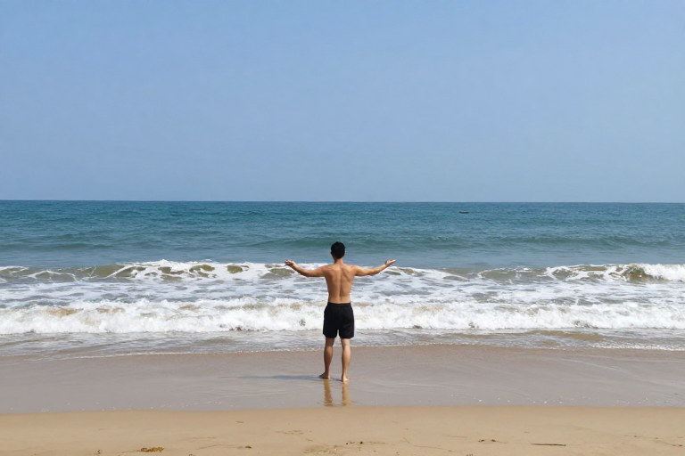 海边漫步:全景风景下的悠闲时光