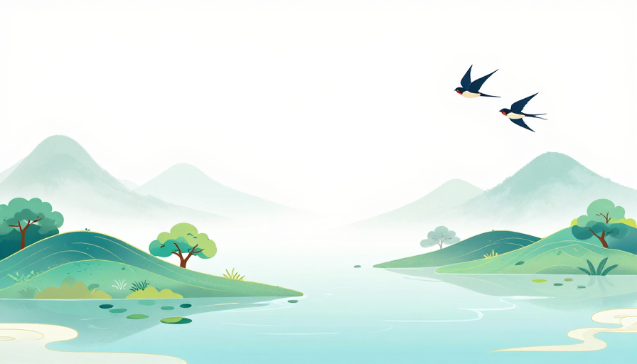 青绿山水·宁静悠远中国风插画背景图