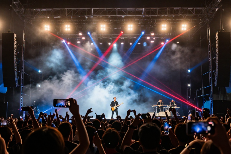 红蓝激光穿透烟雾的戏剧性电音舞台演出