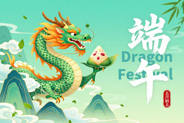 龙腾端午·青绿祥云中国风插画