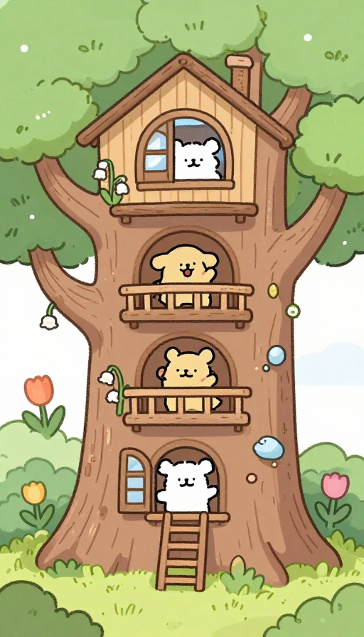 森林三层树屋童话世界:治愈系手绘温馨家园