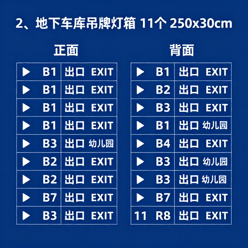 地下车库导视灯箱设计图,深蓝色现代简约风格