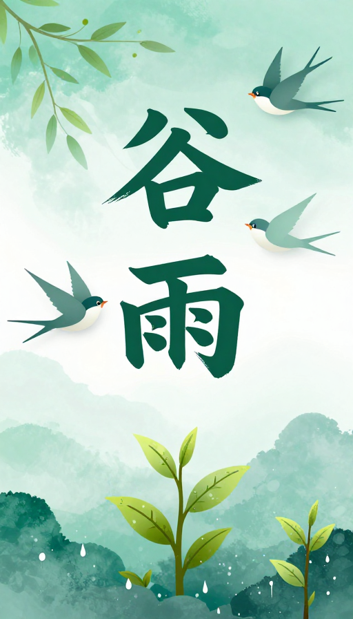 谷雨·水墨春风：中国风剪纸燕子嫩芽节令插画