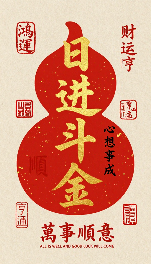 国潮书法:日进斗金与万事顺意的喜庆祝福