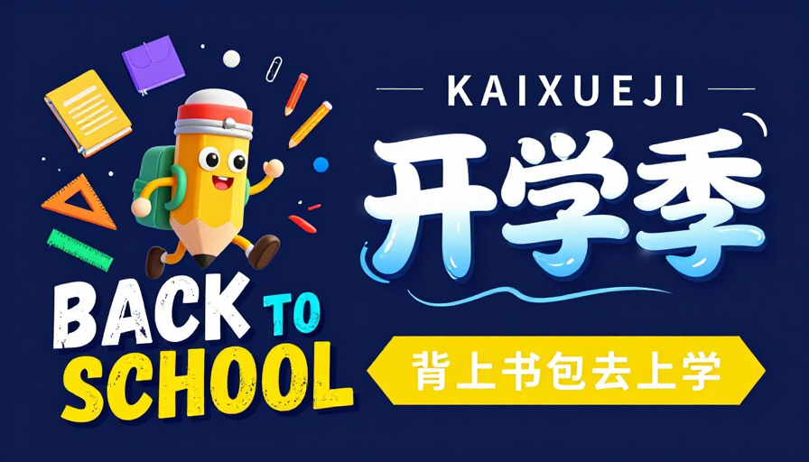 活泼开学季海报：卡通铅笔与文具动态回归校园