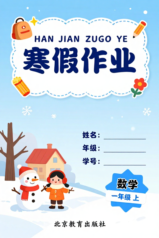 冬季清新寒假作业封面设计：童趣与温暖结合