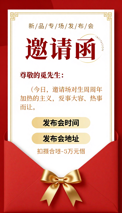 红金配色商务发布会邀请函:高端典雅设计