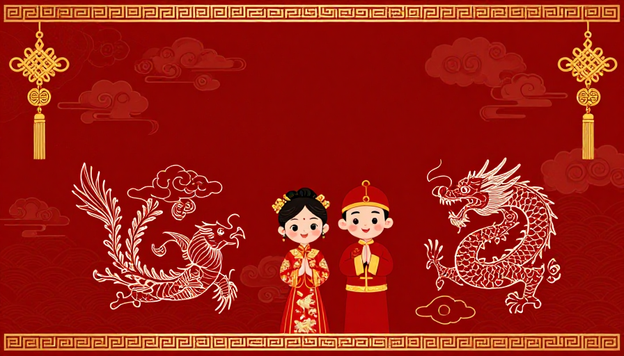 红金喜嫁龙凤呈祥 中式婚礼插画背景