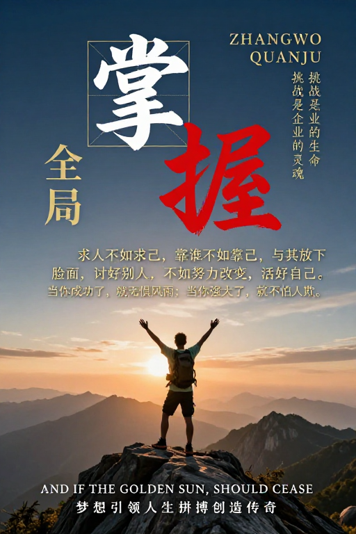 深蓝金红书法·励志海报:自我掌控的力量