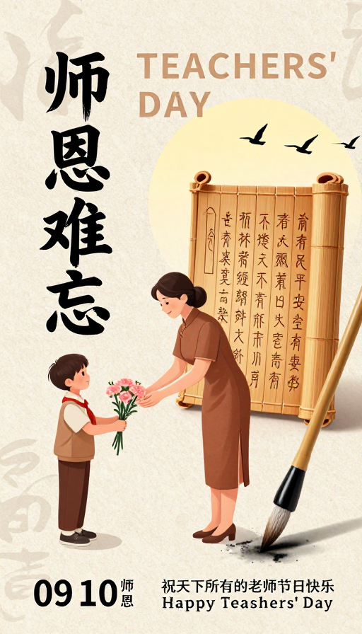 师恩难忘:典雅中国风教师节海报设计