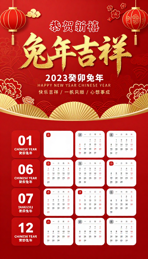 2023兔年中国风新年日历海报