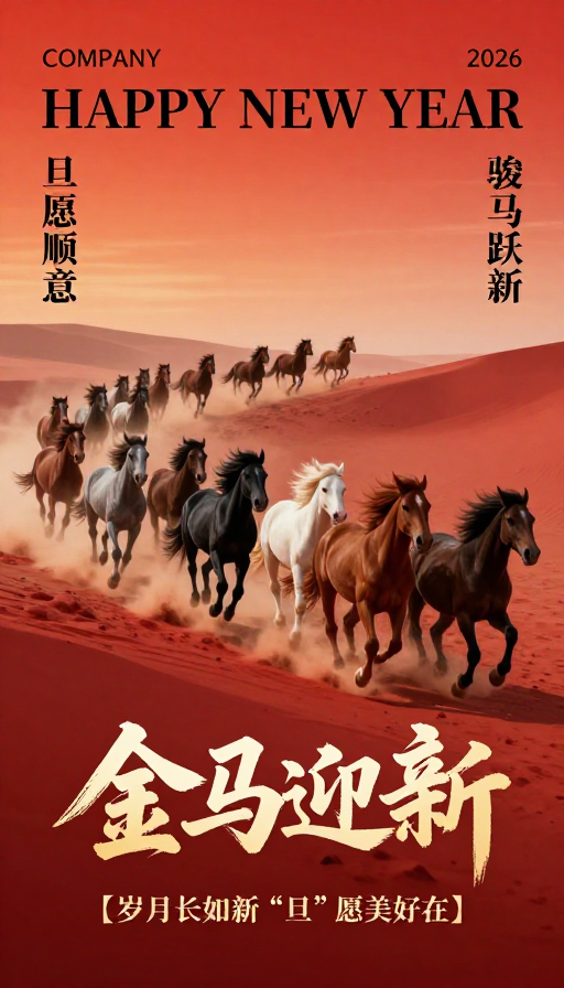 水墨奔马迎新春，企业贺岁高端海报设计