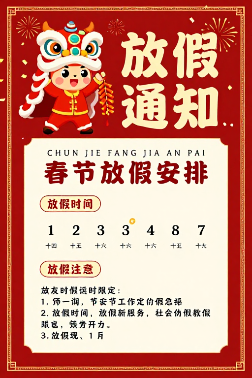新春放假通知:中国风喜庆海报