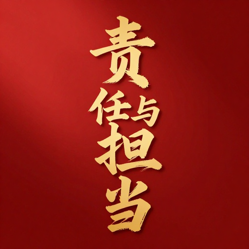 金墨书法彰显责任担当,红色背景传递庄重使命