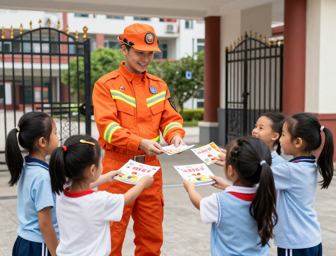 橙色守护：消防员向学子传递消防安全知识