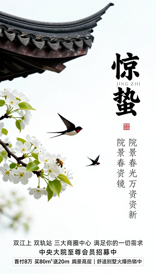惊蛰春景：中式雅致地产海报设计