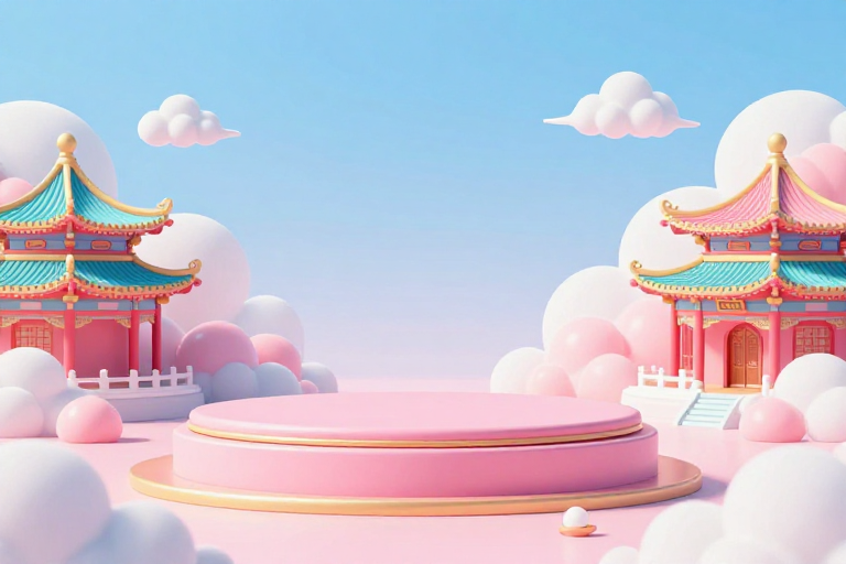 七夕浪漫古风电商展台设计：粉调梦幻3D场景