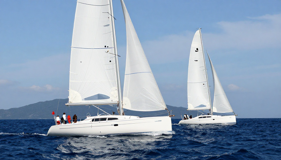 蔚蓝海域双帆航行：动感帆船摄影杰作