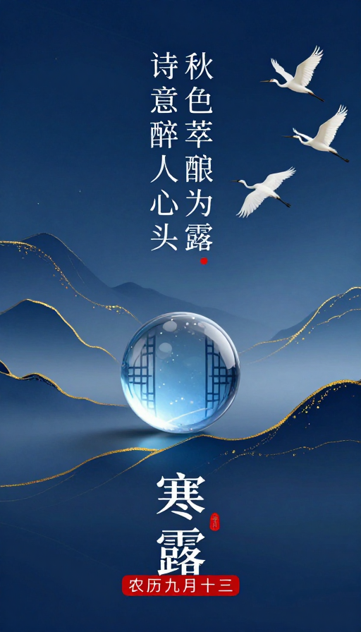 寒露意境：金蓝交织的东方诗意画卷